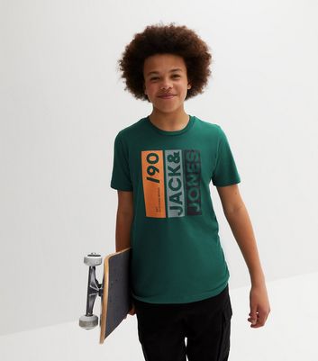 Jack & Jones Junior Dark Green Box Logo T-Shirt | New Look