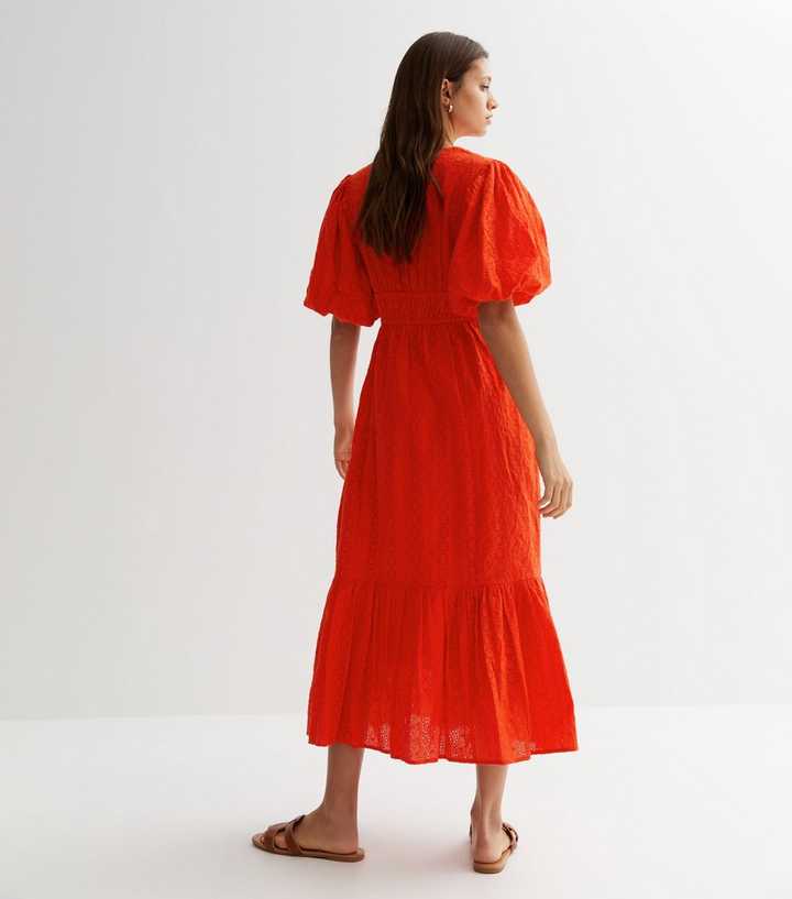 orange broderie anglaise dress Broderie Anglaise Cotton Midi Dress In Orange