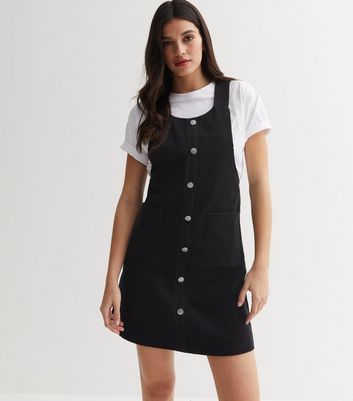 Black Cord Pocket Front Pinafore Dress New Look