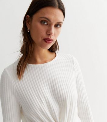 Cream Brushed Ribbed Knit Twist Front Top New Look