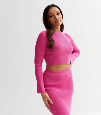 Petite Mid Pink Ribbed Knit Crop Jumper