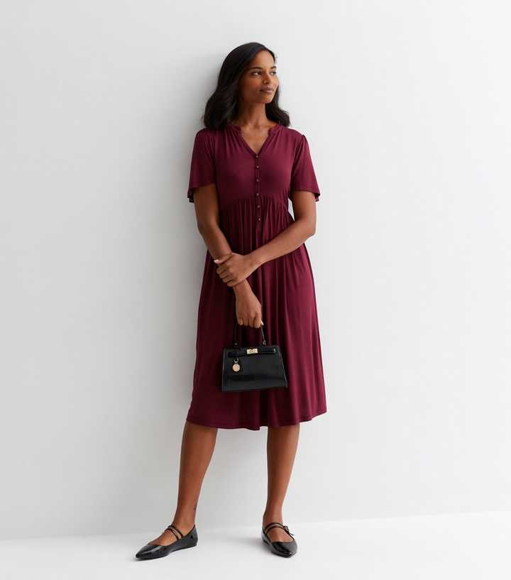 Maternity & Nursing Short Sleeve Dress - Burgundy