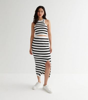 Black and white deals striped skirt new look