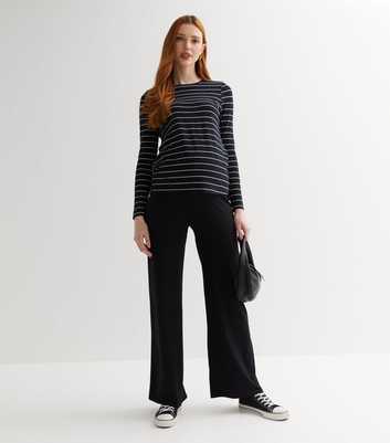 Maternity Black Ribbed Wide Leg Trousers