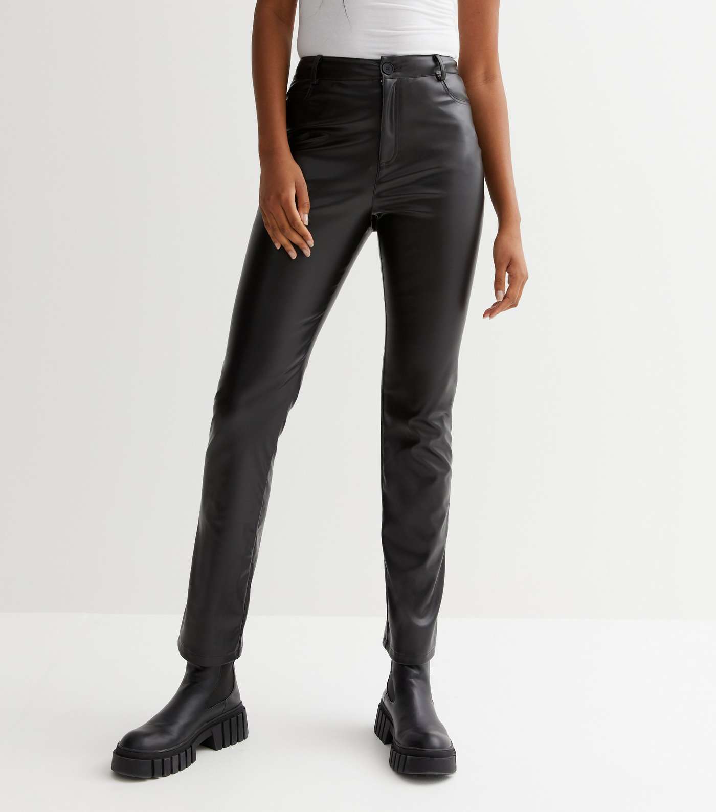 Tall Black Leather-Look Western Trousers Image 2