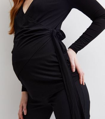 Maternity Black Long Sleeve Nursing Wrap Top New Look