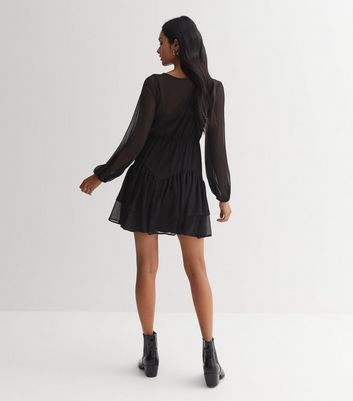 Long sleeve hotsell black chiffon dress