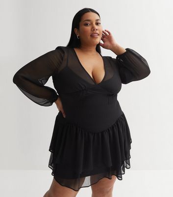 Plus size best sale black chiffon dress