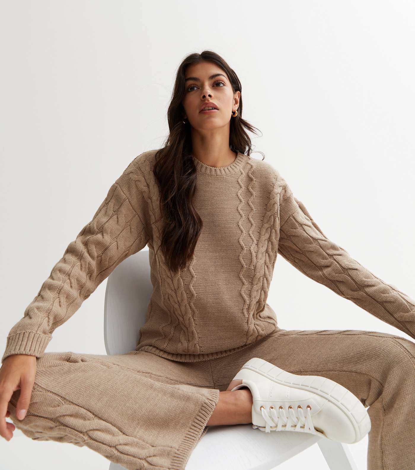 Camel Cable Knit Long Sleeve Top Image 3