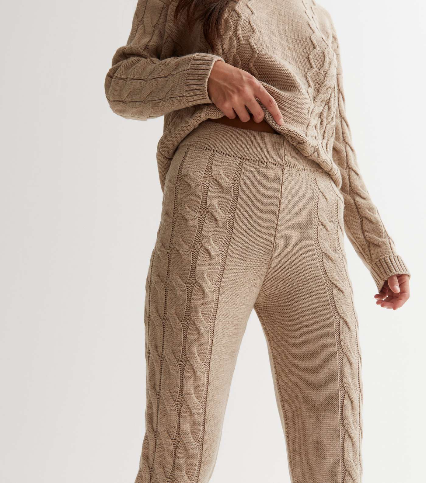 Camel Cable Knit High Waist Trousers Image 2