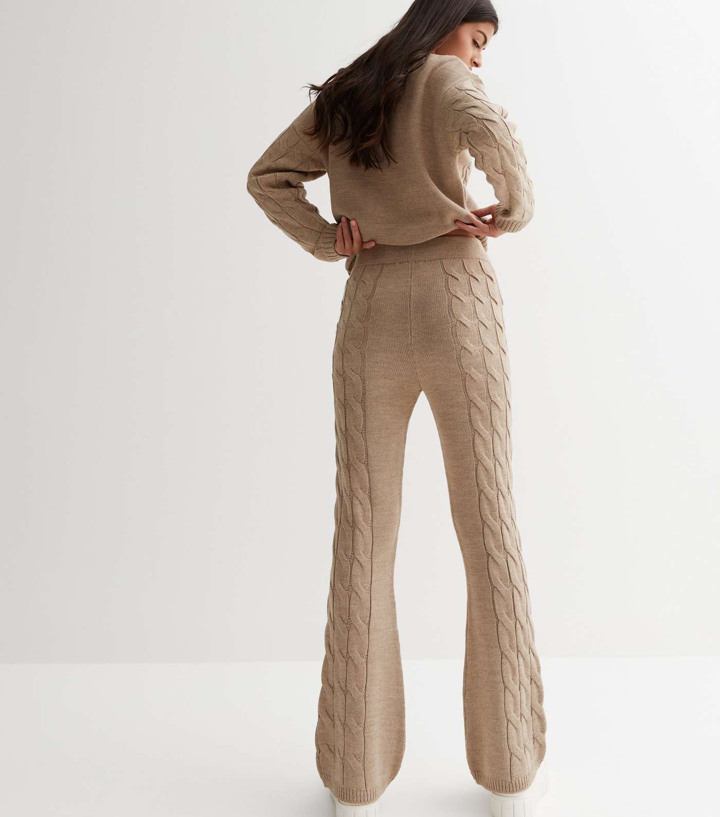 Camel Cable Knit High Waist Trousers Image 4