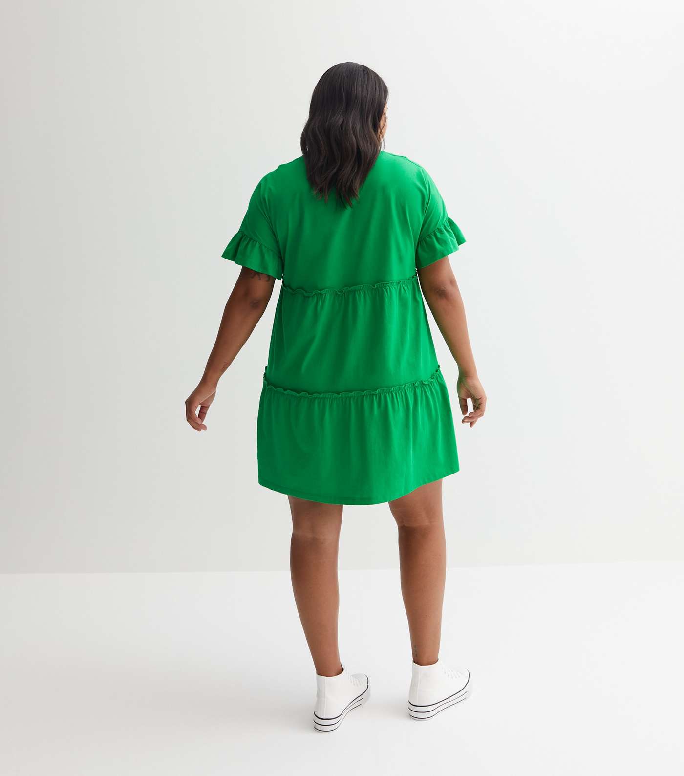 Green Jersey Tiered Mini Smock Dress Image 6