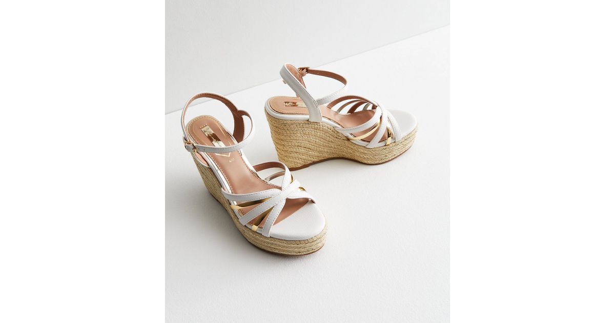 Little Mistress White Strappy Espadrille Wedge Sandals New Look