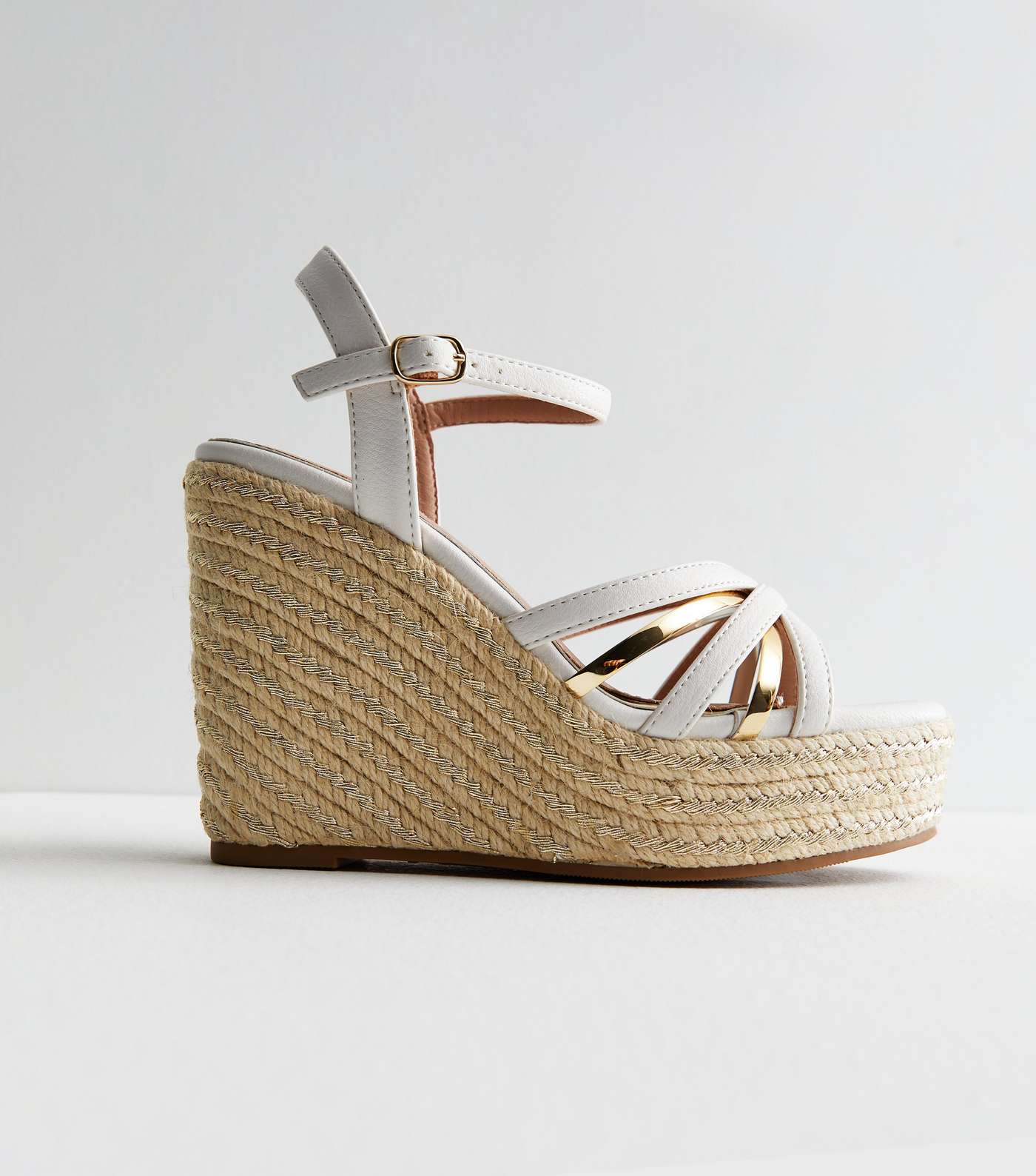 Little Mistress White Strappy Espadrille Wedge Sandals Image 4