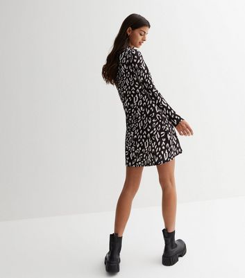 Black Leopard Print Jersey Mini Shift Dress New Look