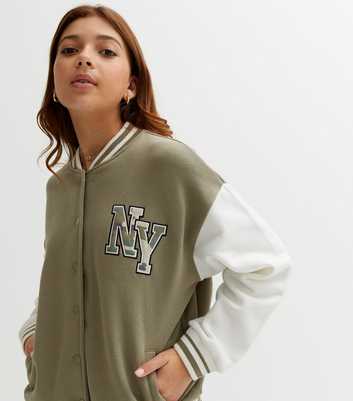 Girls Khaki New York Varsity Bomber Jacket