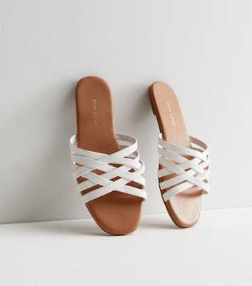 White Leather-Look Strappy Mule Sliders