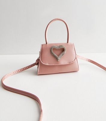 Public Desire Pale Pink Satin Heart Cross Body Bag New Look