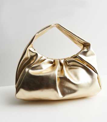 Public Desire Gold Metallic Ruched Grab Handle Bag