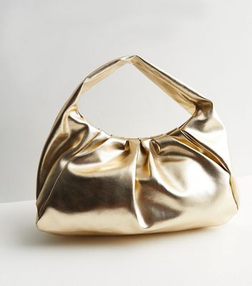 Public Desire Gold Metallic Ruched Grab Handle Bag New Look