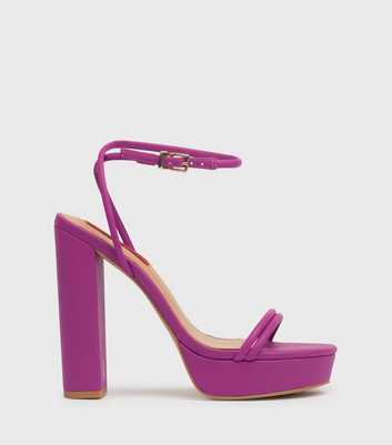 London Rebel Deep Pink Leather-Look Platform Block Heel Sandals