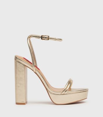 London Rebel Gold Metallic Platform Block Heel Sandals New Look