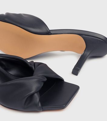 London Rebel Black Leather-Look Bow Mule Stiletto Heel Sandals New Look