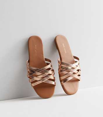 Rose Gold Strappy Mule Sliders
