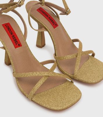 London Rebel Gold Glitter Strappy Stiletto Heel Sandals New Look