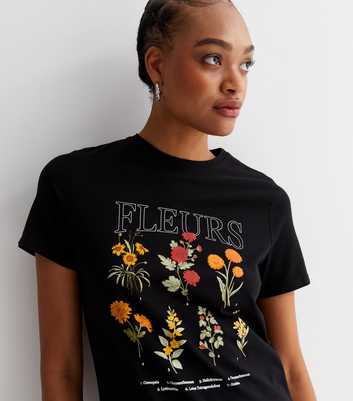 Tall Black Fleurs Crew Neck Logo T-Shirt