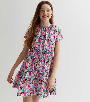 KIDS ONLY Pink Floral Short Sleeve Tiered Mini Dress