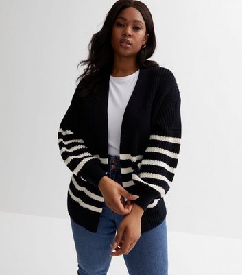 Black and white striped hotsell cardigan sweater