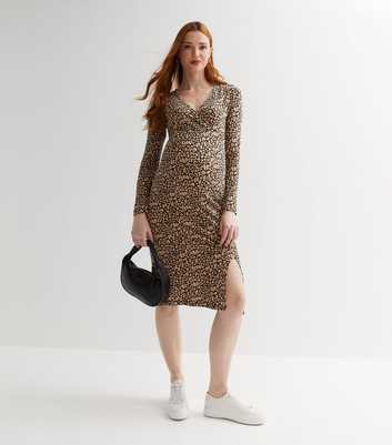Mamalicious Maternity Brown Leopard Print Midi Wrap Dress