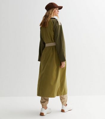 Color block long hot sale trench coat