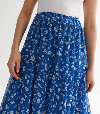 Blue floral outlet skirt new look