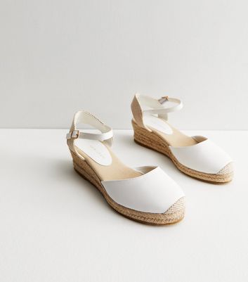 White closed store toe espadrille wedges