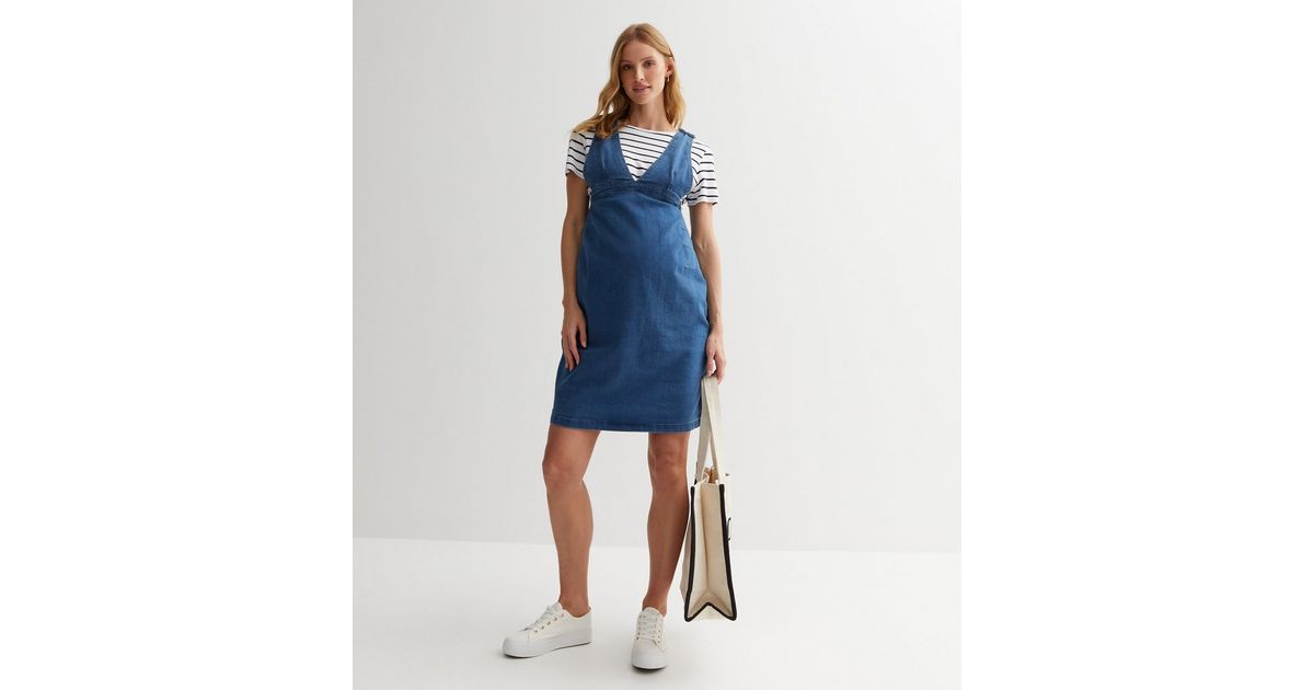 Mamalicious Maternity Blue Denim V Neck Mini Dress New Look