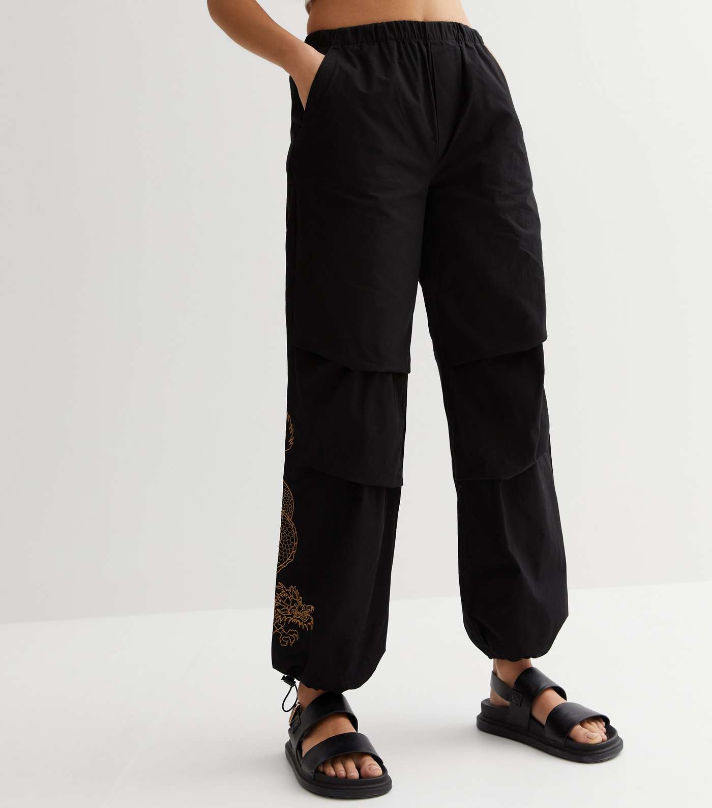 Black Dragon Embroidered Parachute Trousers Image 5