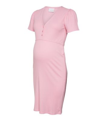 Mamalicious Maternity Pink Ribbed Button Front Mini Dress New Look