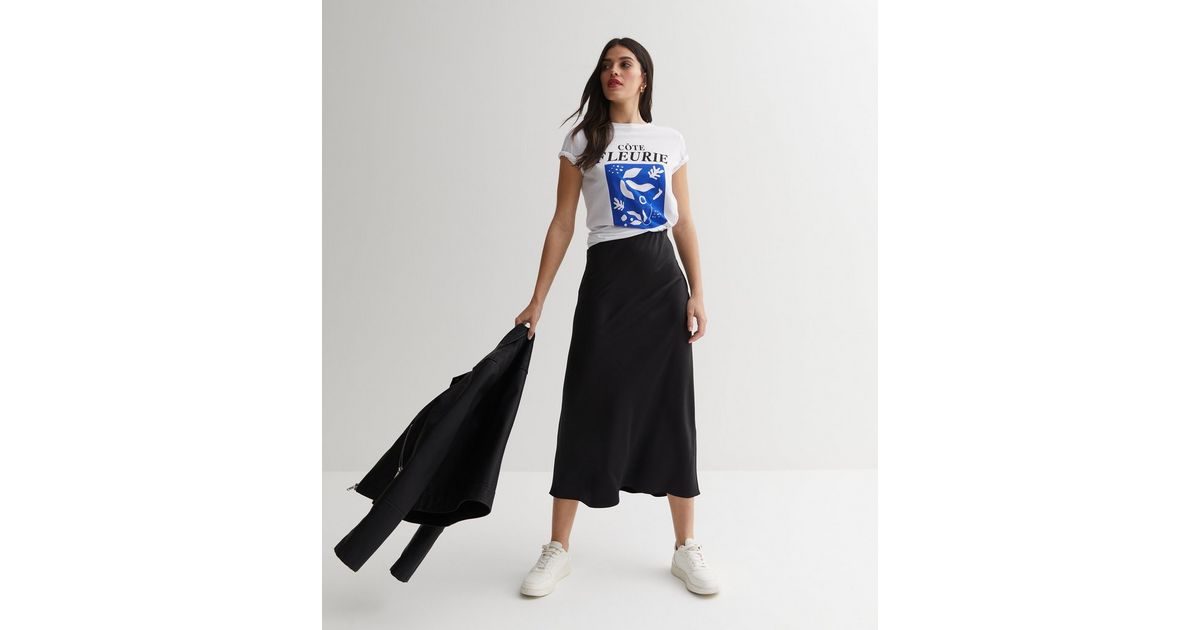 Black Satin Bias Cut Midaxi Skirt | New Look