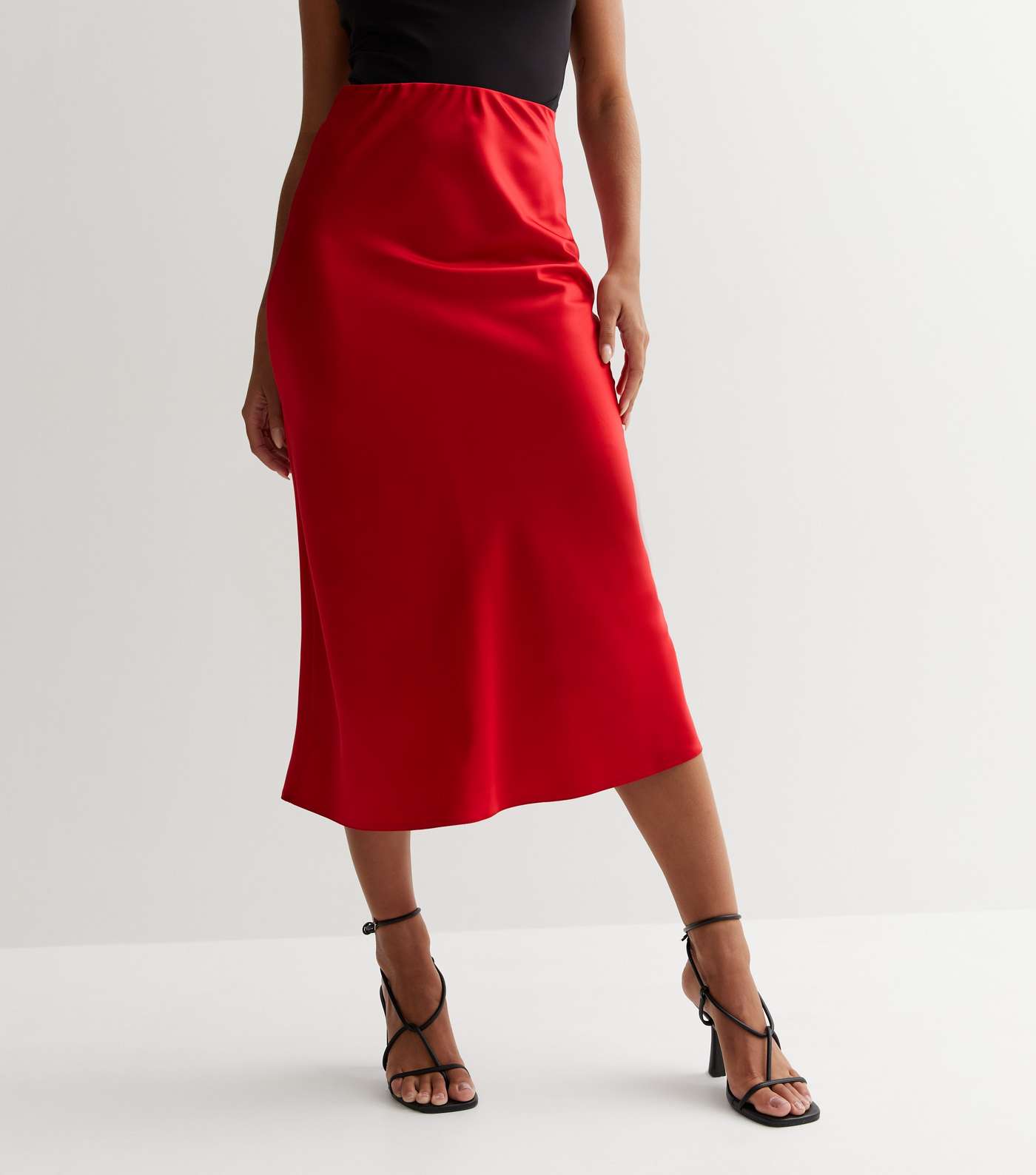 Red Satin Bias Cut Midaxi Skirt Image 2