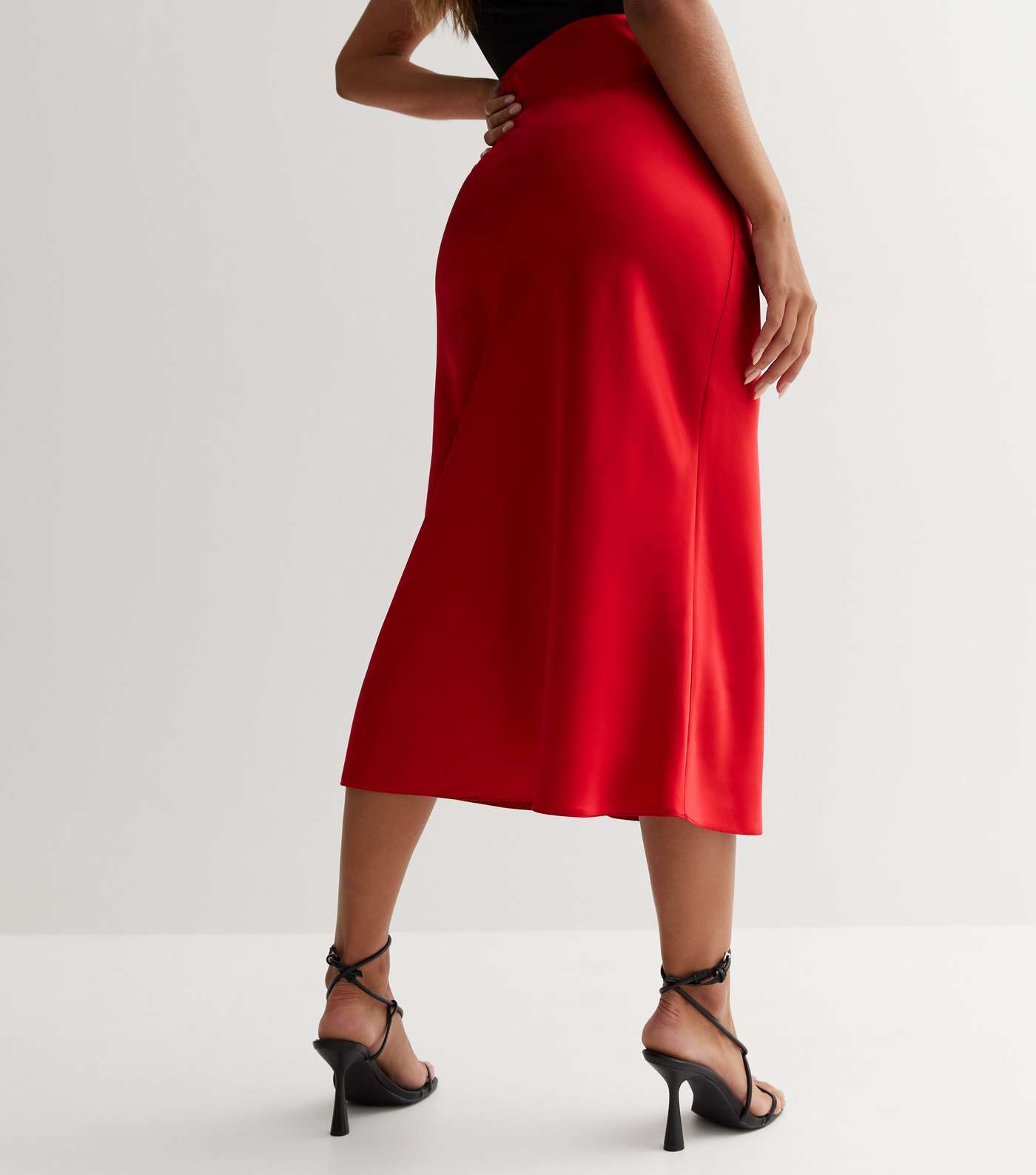 Red Satin Bias Cut Midaxi Skirt Image 4