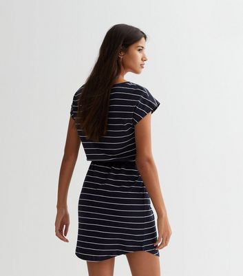 ONLY Navy Stripe Drawstring Mini Dress New Look