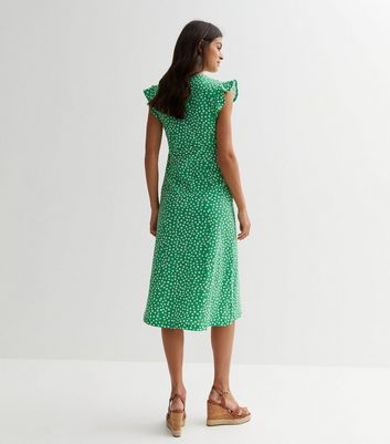 ONLY Green Ditsy Floral Frill Midi Dress | New Look