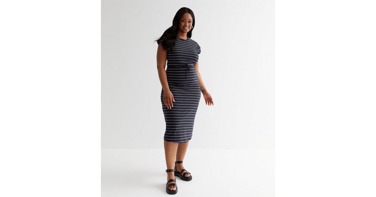 The Maine Stripe Midi Dress-Navy