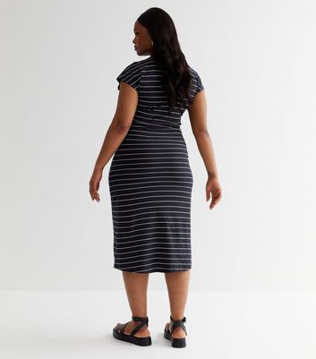 ONLY Navy Stripe Jersey Drawstring Midi Dress | New Look