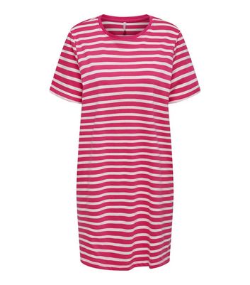 ONLY Pink Cotton Stripe T-Shirt Dress