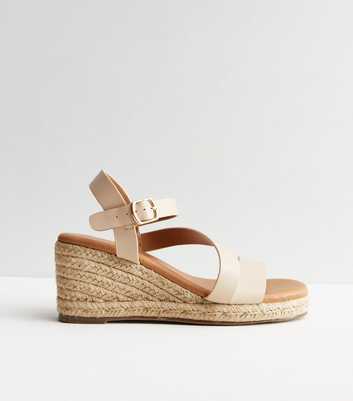 Off White Strappy Footbed Espadrille Wedge Heel Sandals