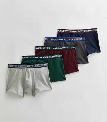 Jack & Jones 5 Pack Grey Marl Green Burgundy Grey and Navy Logo Boxers