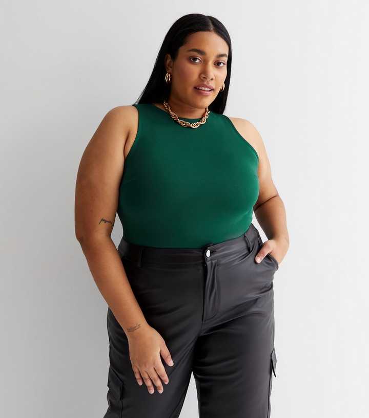 Curves Dark Green Slinky Racer Bodysuit